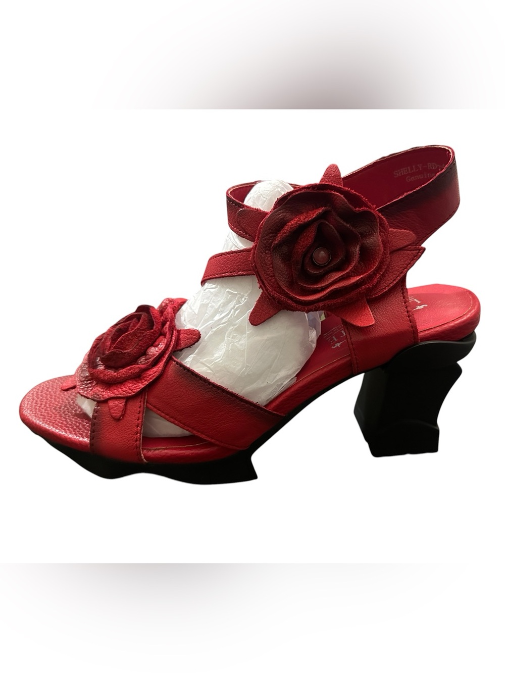 L’Artiste Shelly Red Heels Leather Rose Sculptural Heel NEW - Picture 3 of 11